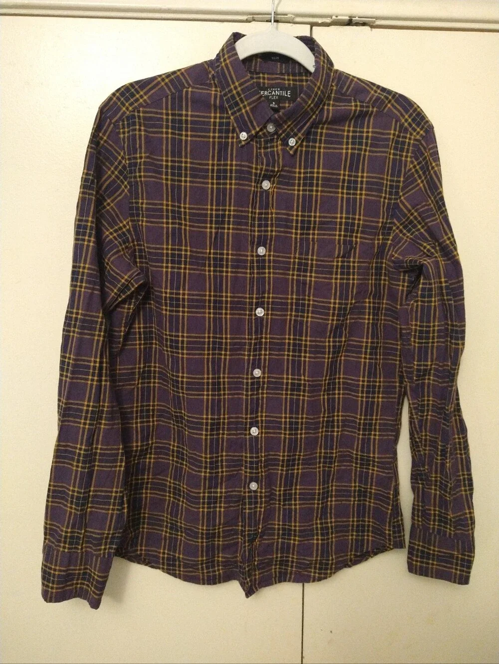 J Crew Mercantile Flex Slim Plaid Long Sleeve Button Down Shirt Men's sz Small.